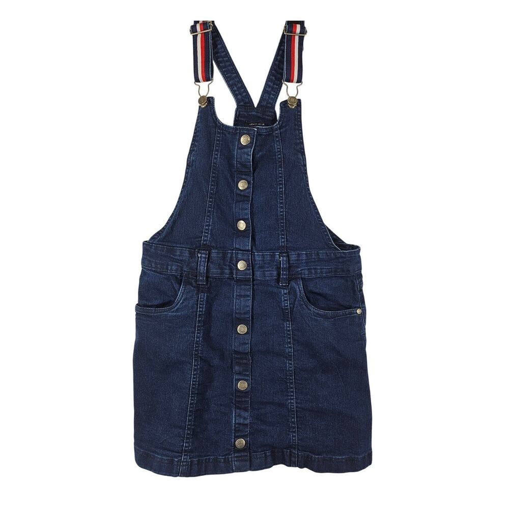 TOMMY HILFIGER GIRLS’ DENIM OVERALL DRESS – SIZE L (12/14) – BUTTON FRONT